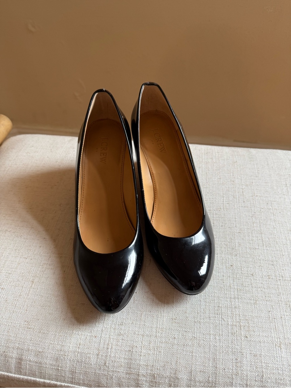 J. Crew Black Patent Rounded-Toe Pumps